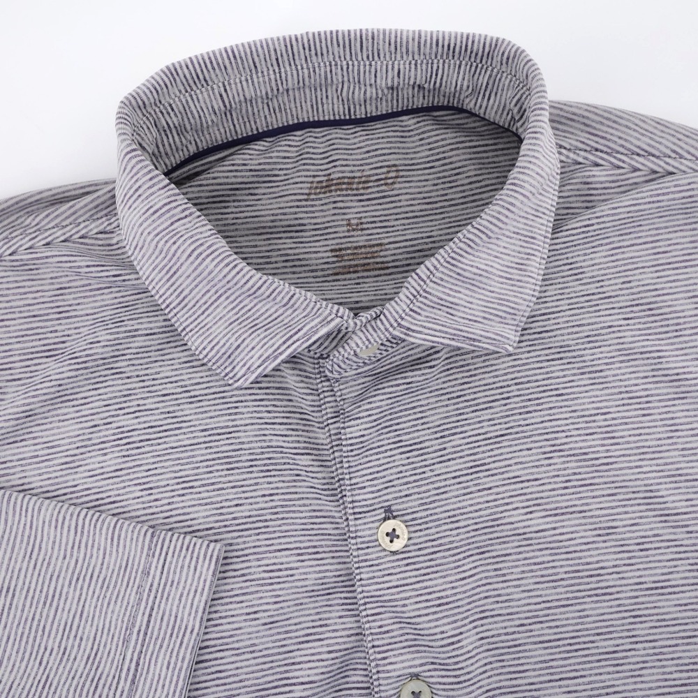 Johnnie-O Micro Stripe Performance Polo Purple Short Sleeve Mens Medium Shirt